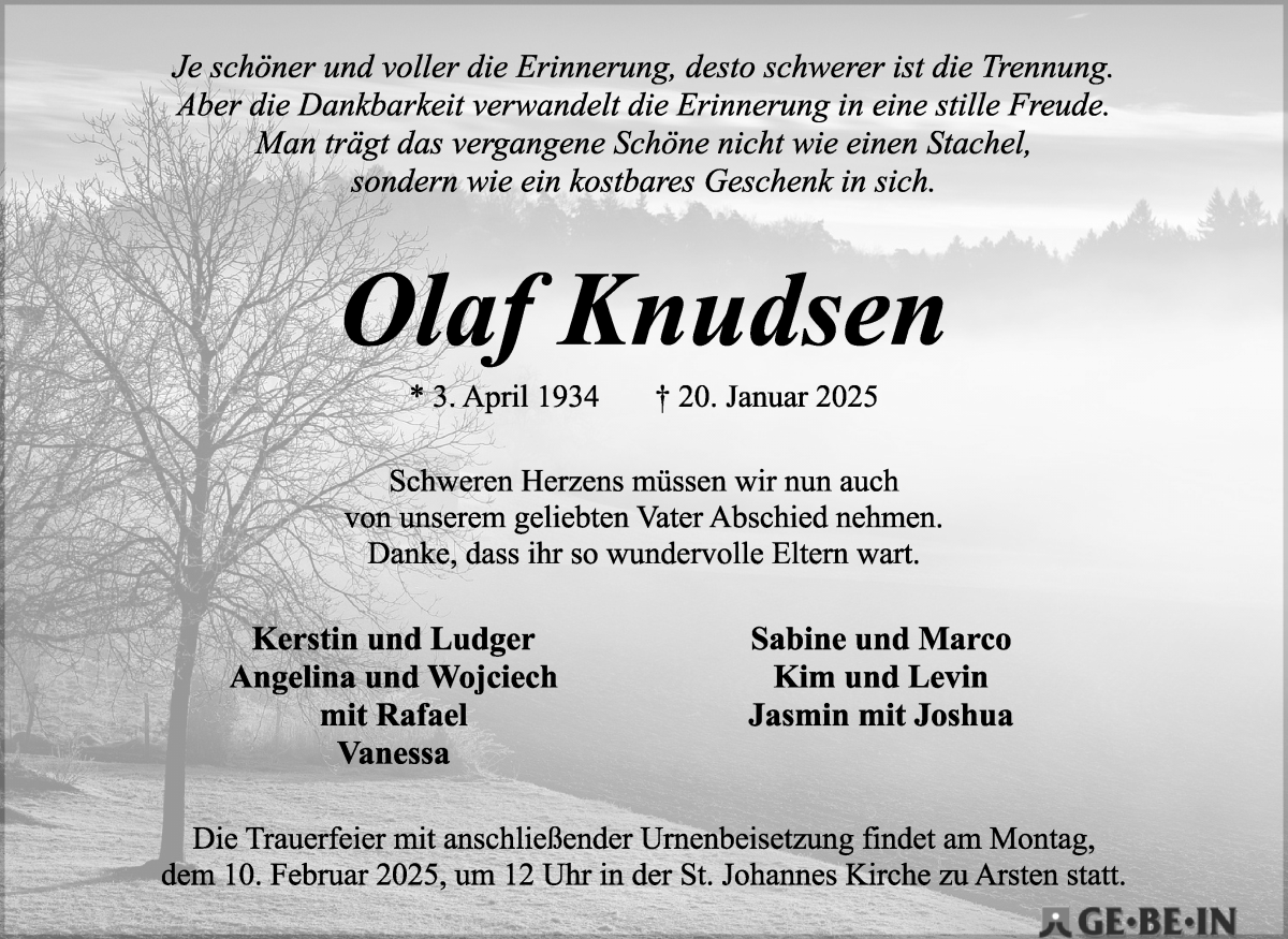 Traueranzeige von Olaf Knudsen von WESER-KURIER