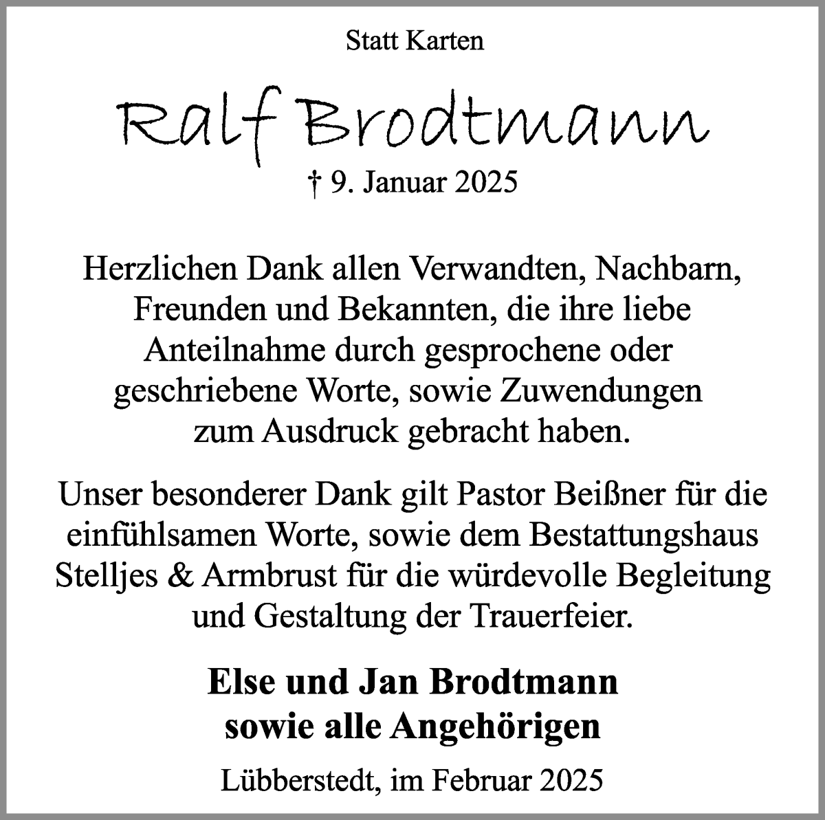 Traueranzeige von Ralf Brodtmann von Osterholzer Kreisblatt