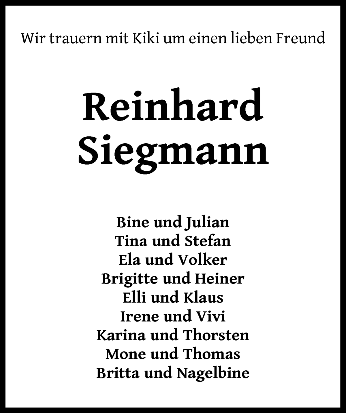 Traueranzeige von Reinhard Siegmann von WESER-KURIER
