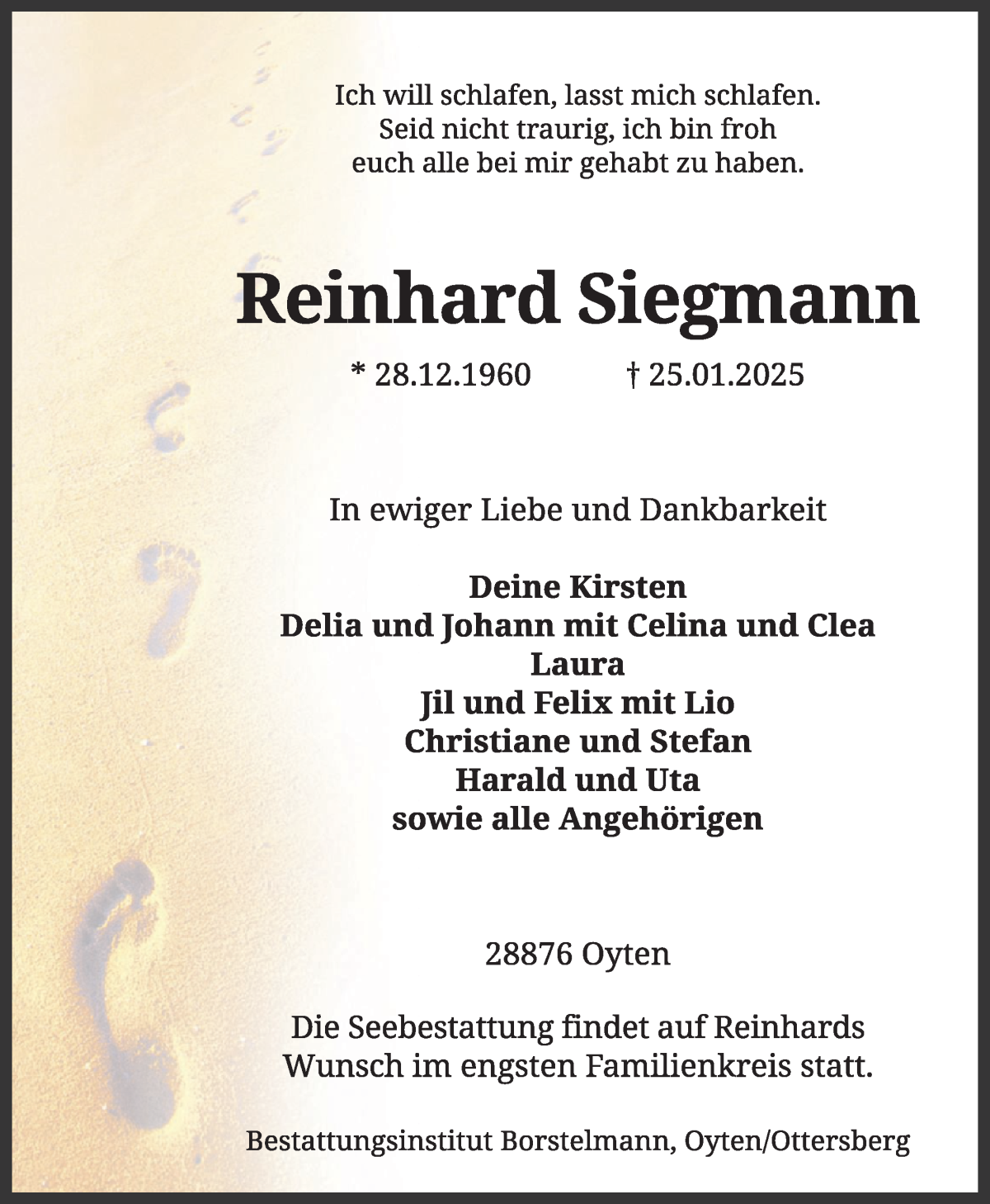 Traueranzeige von Reinhard Siegmann von WESER-KURIER