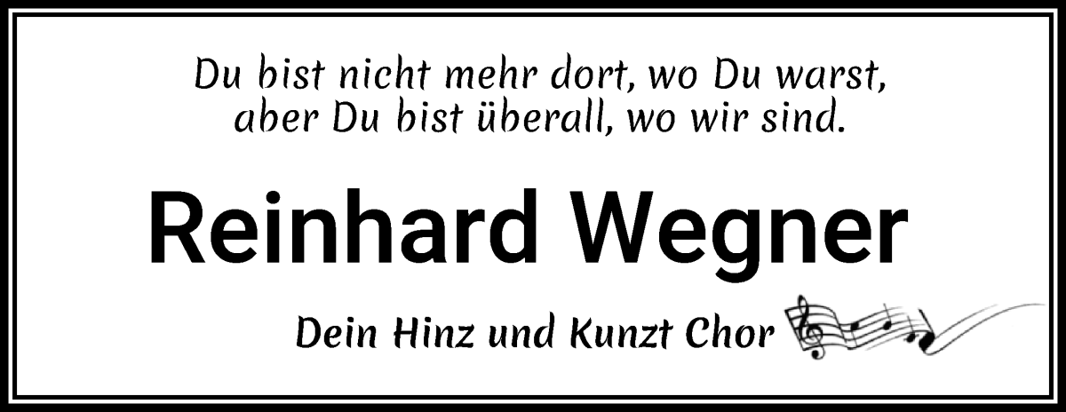 Traueranzeige von Reinhard Wegner von WESER-KURIER