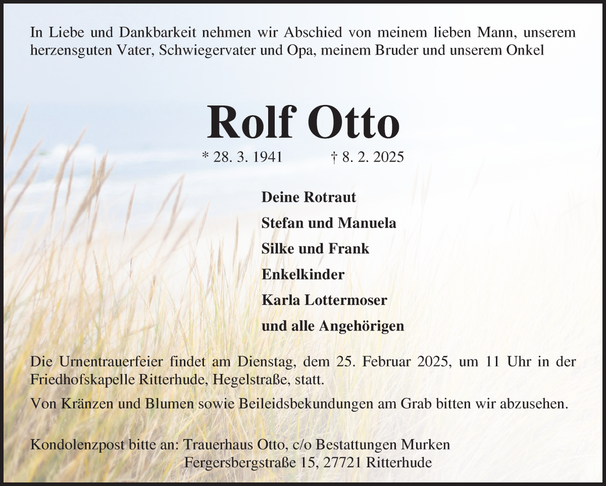 Traueranzeige von Rolf Otto von Osterholzer Kreisblatt