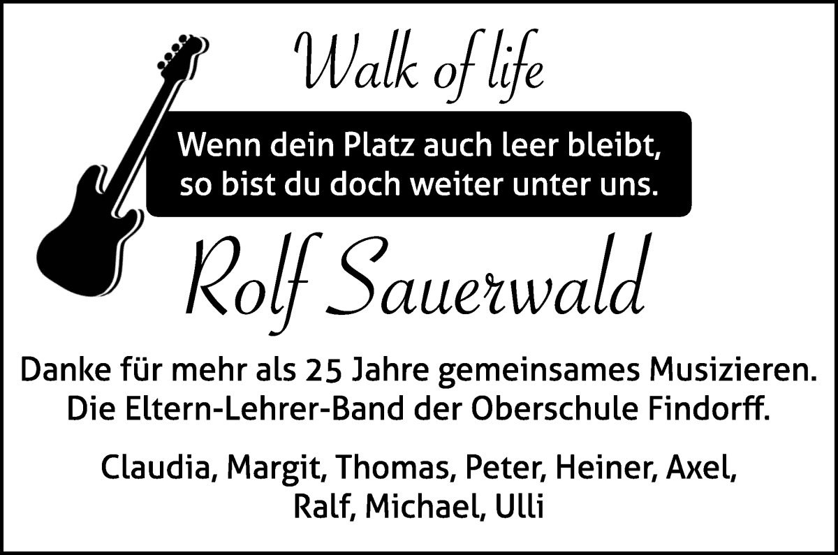 Traueranzeige von Rolf Sauerwald von WESER-KURIER
