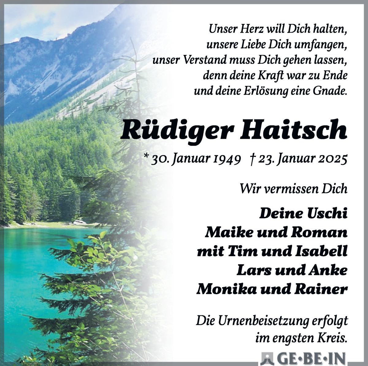 Traueranzeige von Rüdiger  Haitsch von WESER-KURIER