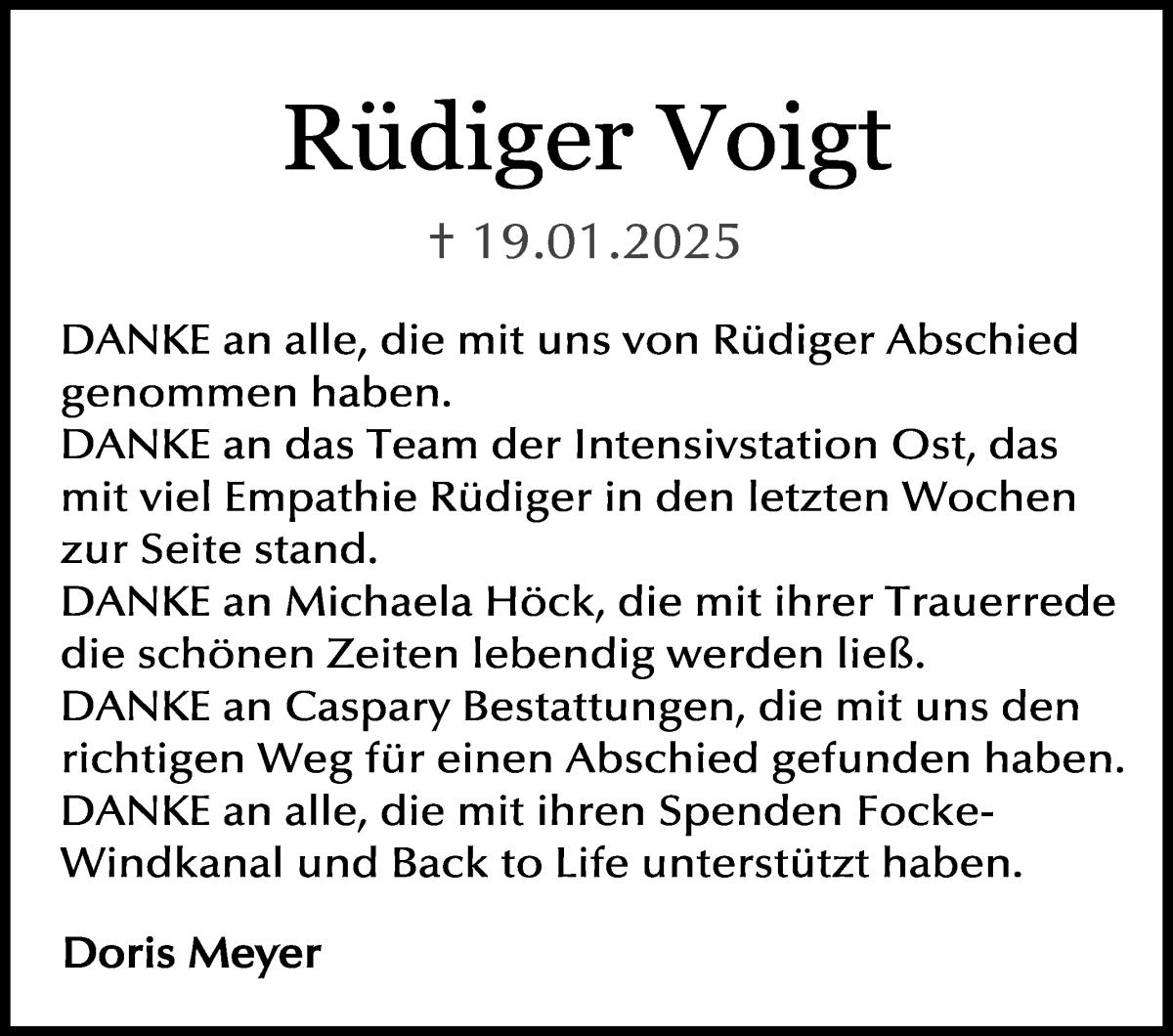 Traueranzeige von Rüdiger Voigt von WESER-KURIER