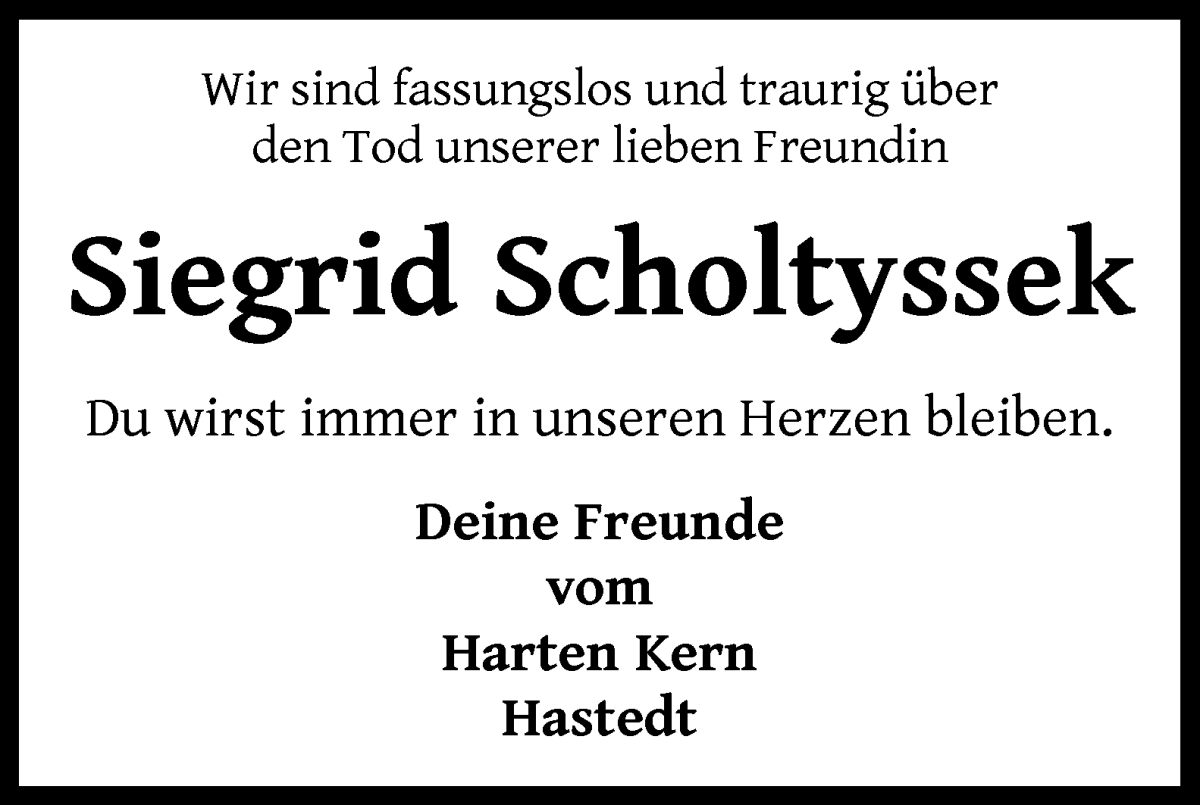 Traueranzeige von Siegrid Scholtyssek von WESER-KURIER