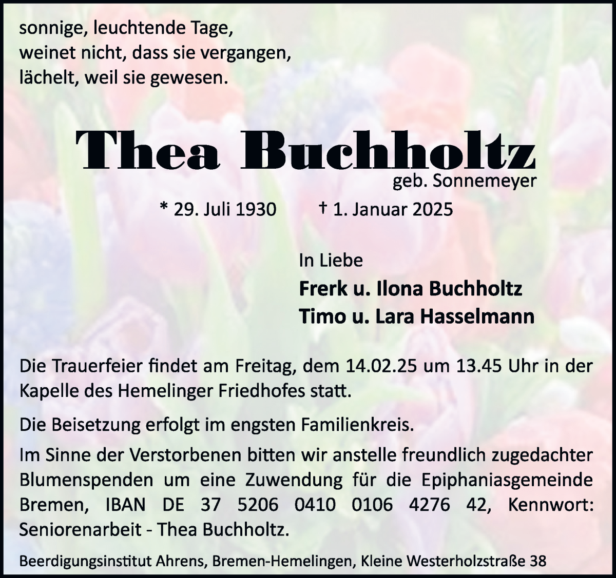 Traueranzeige von Thea Buchholtz von WESER-KURIER