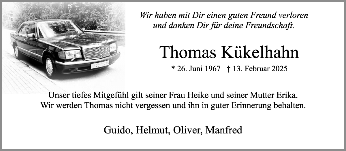 Traueranzeige von Thomas Kükelhahn von Osterholzer Kreisblatt