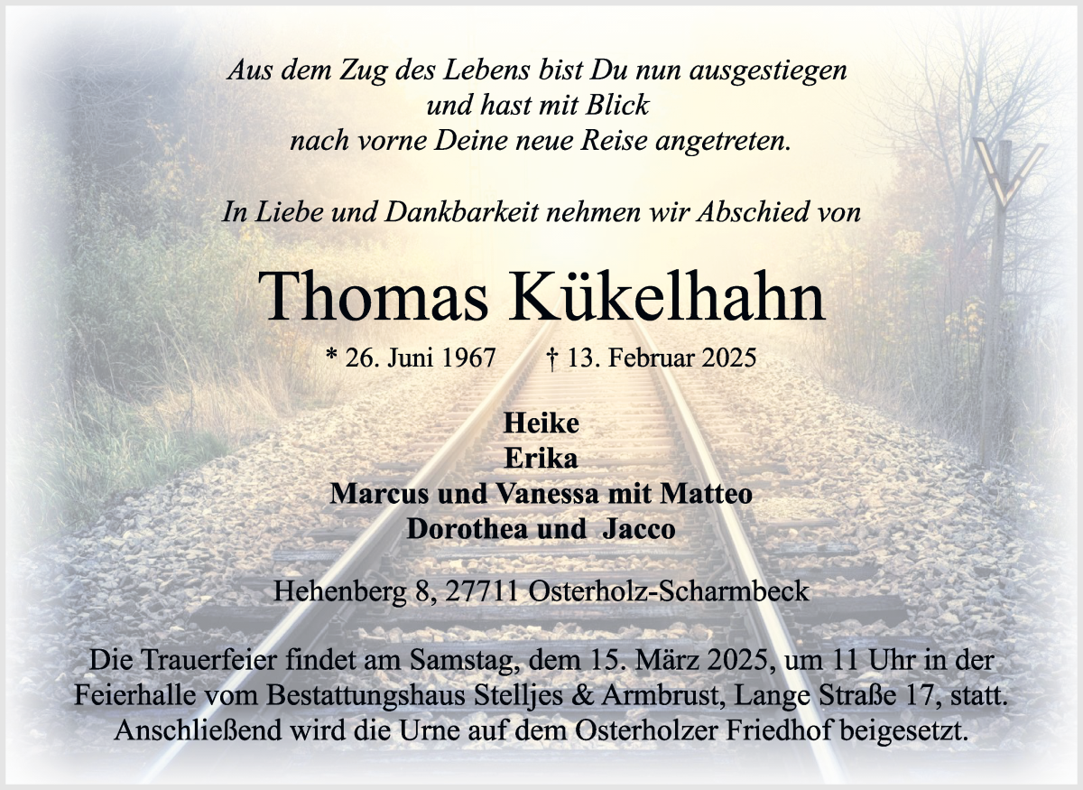 Traueranzeige von Thomas Kükelhahn von Osterholzer Kreisblatt