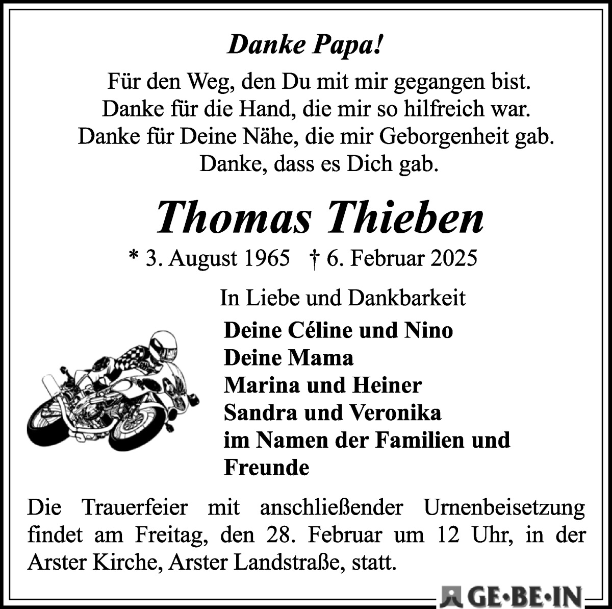 Traueranzeige von Thomas Thieben von WESER-KURIER