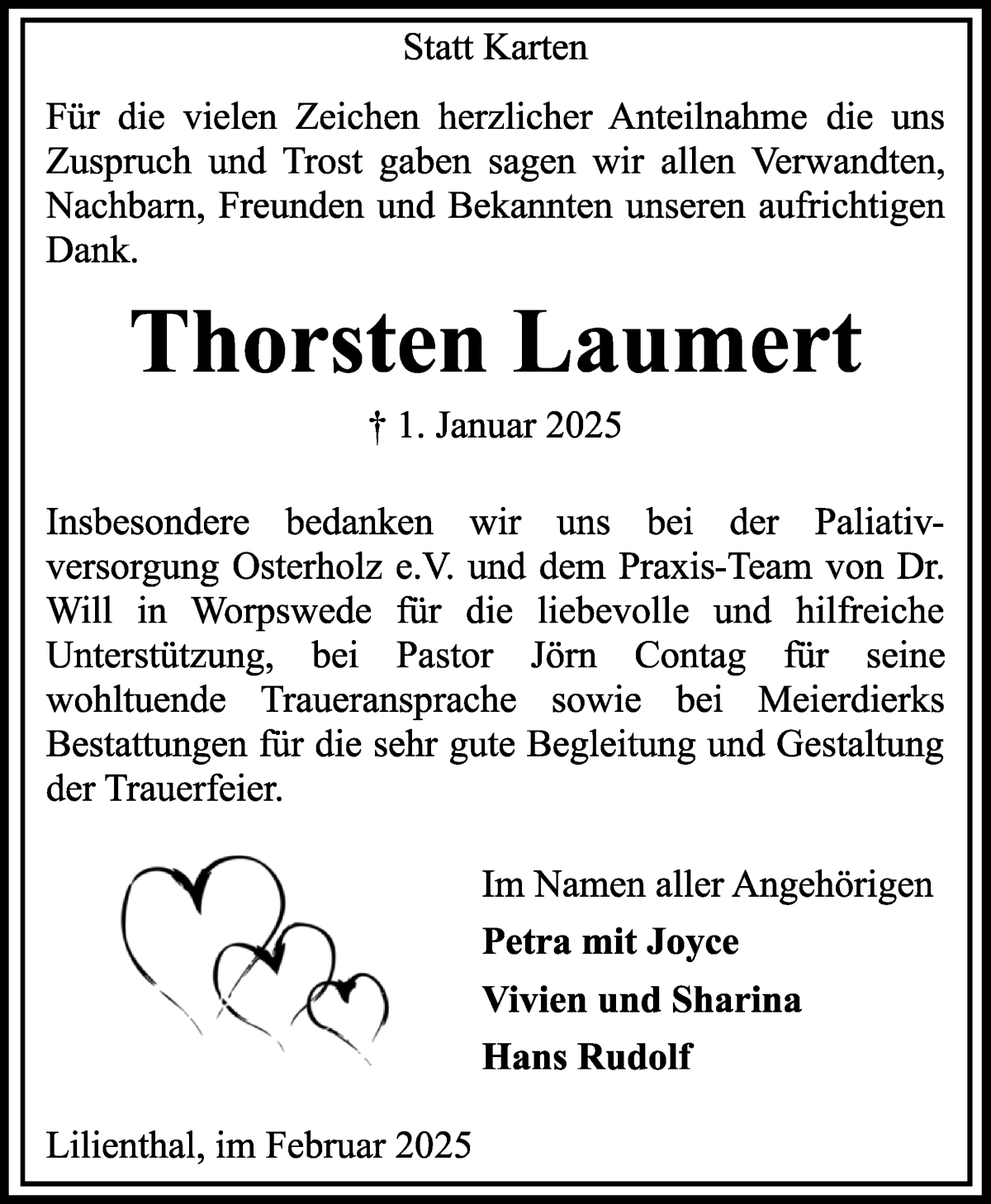 Traueranzeige von Thorsten Laumert von Wuemme Zeitung