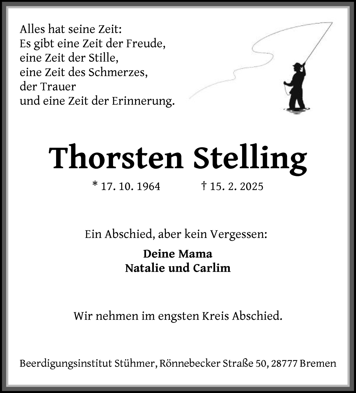 Traueranzeige von Thorsten Stelling von Die Norddeutsche