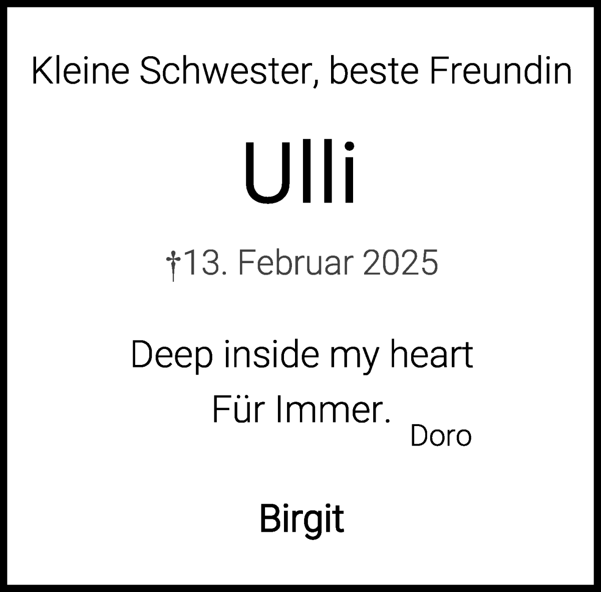Traueranzeige von Ulli Wege von WESER-KURIER