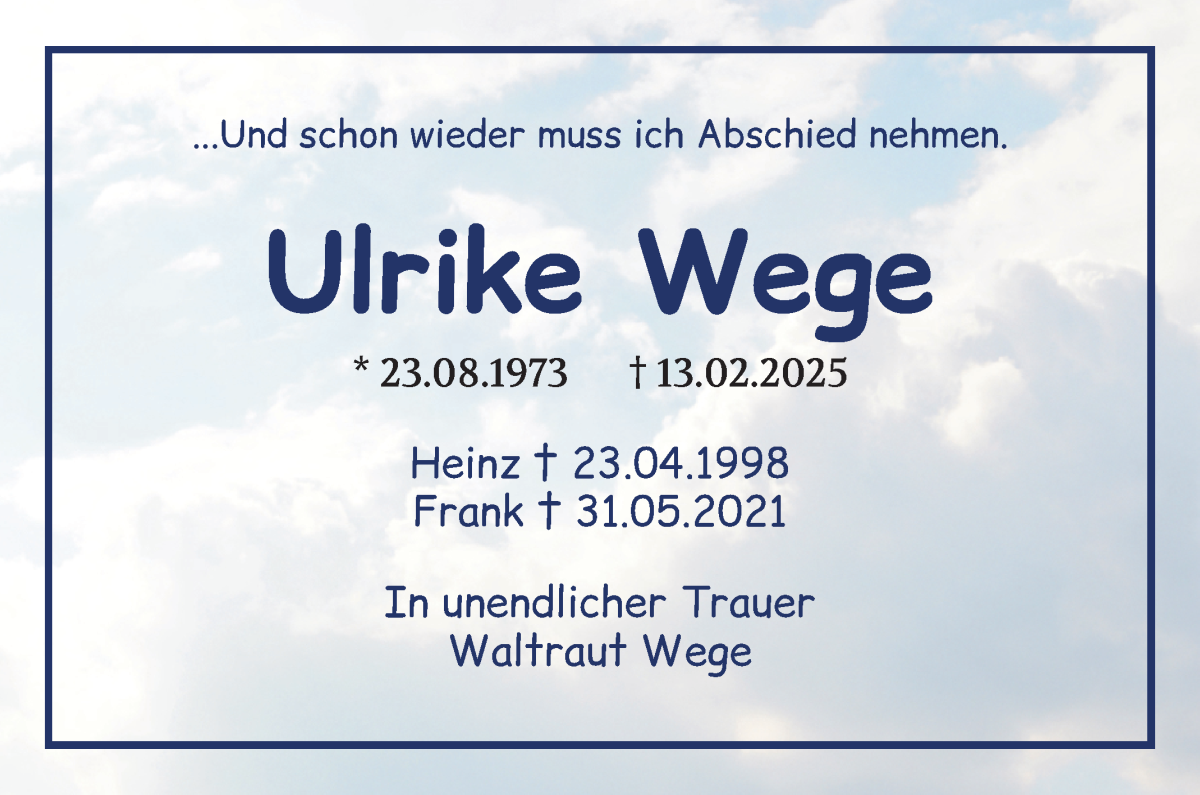Traueranzeige von Ulrike Wege von WESER-KURIER