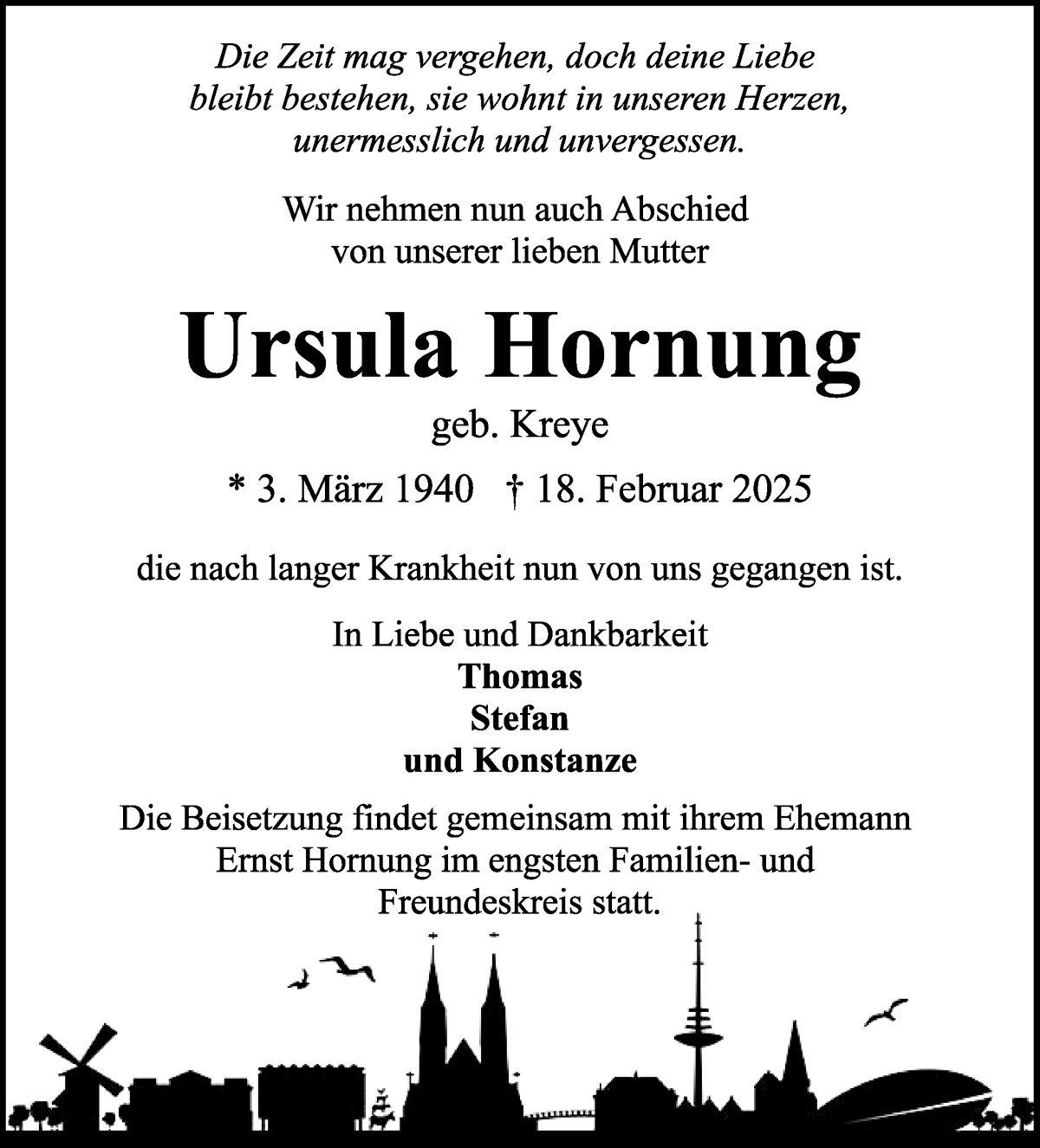 Traueranzeige von Ursula Hornung von WESER-KURIER