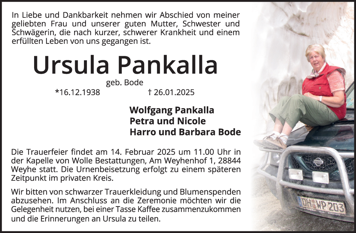 Traueranzeige von Ursula Pankalla von WESER-KURIER
