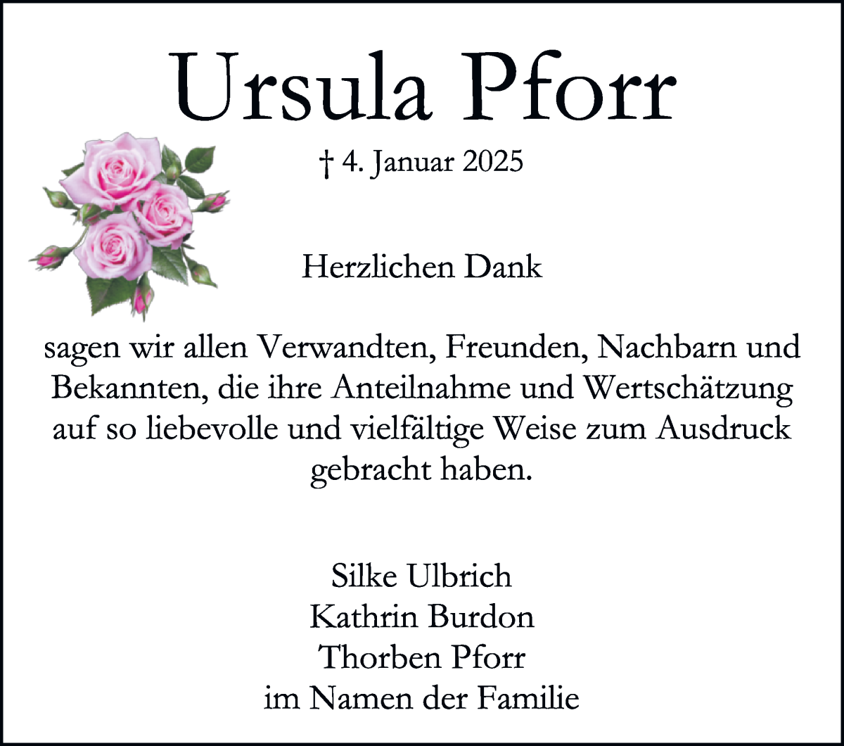 Traueranzeige von Ursula Pforr von WESER-KURIER