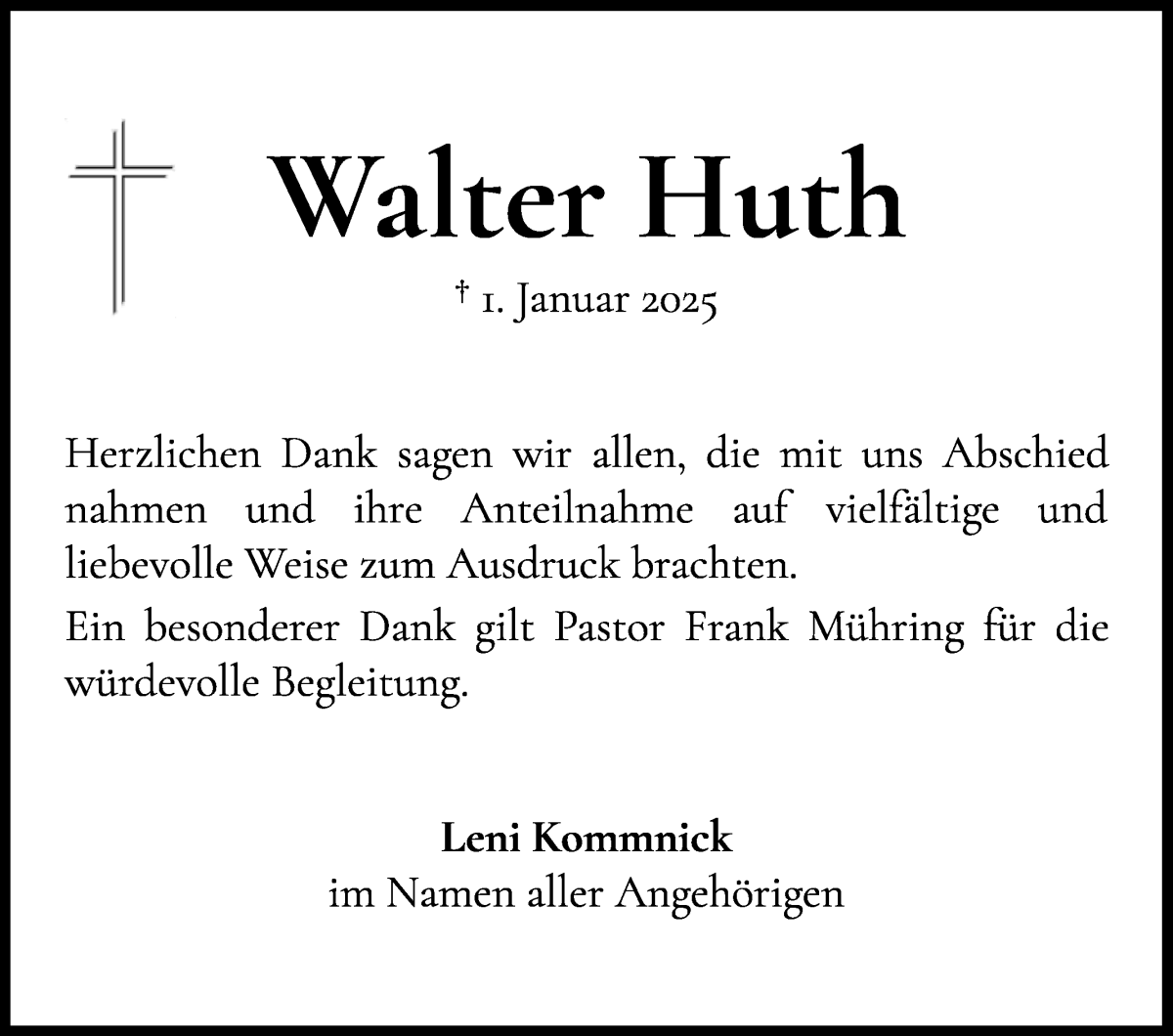 Traueranzeige von Walter Huth von WESER-KURIER