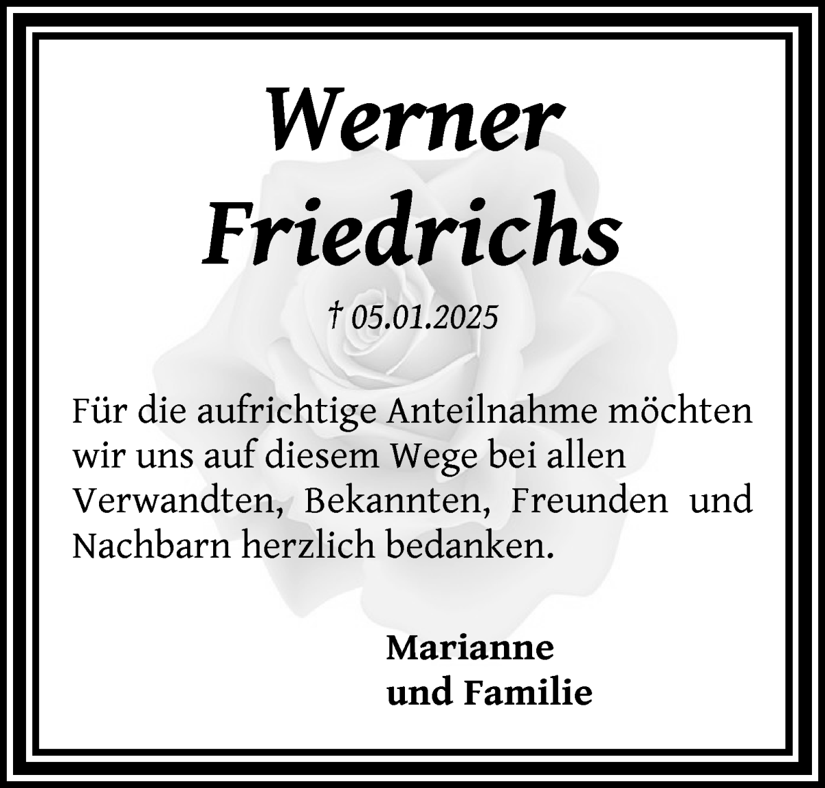 Traueranzeige von Werner Friedrichs von WESER-KURIER