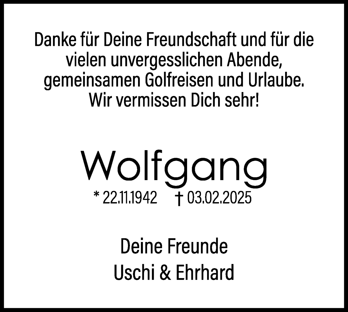 Traueranzeige von Wolfgang  von WESER-KURIER