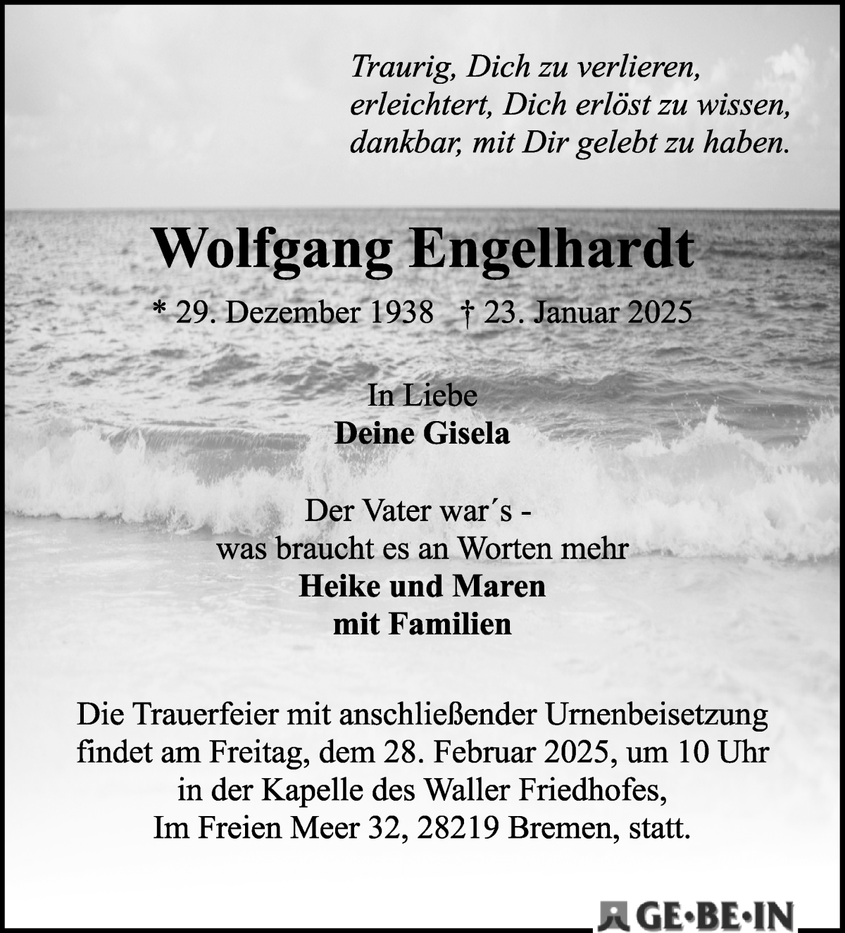 Traueranzeige von Wolfgang Engelhardt von WESER-KURIER