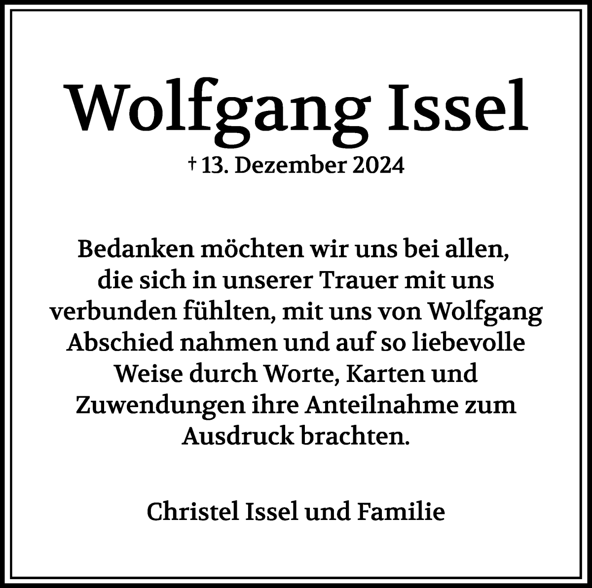 Traueranzeige von Wolfgang Issel von WESER-KURIER