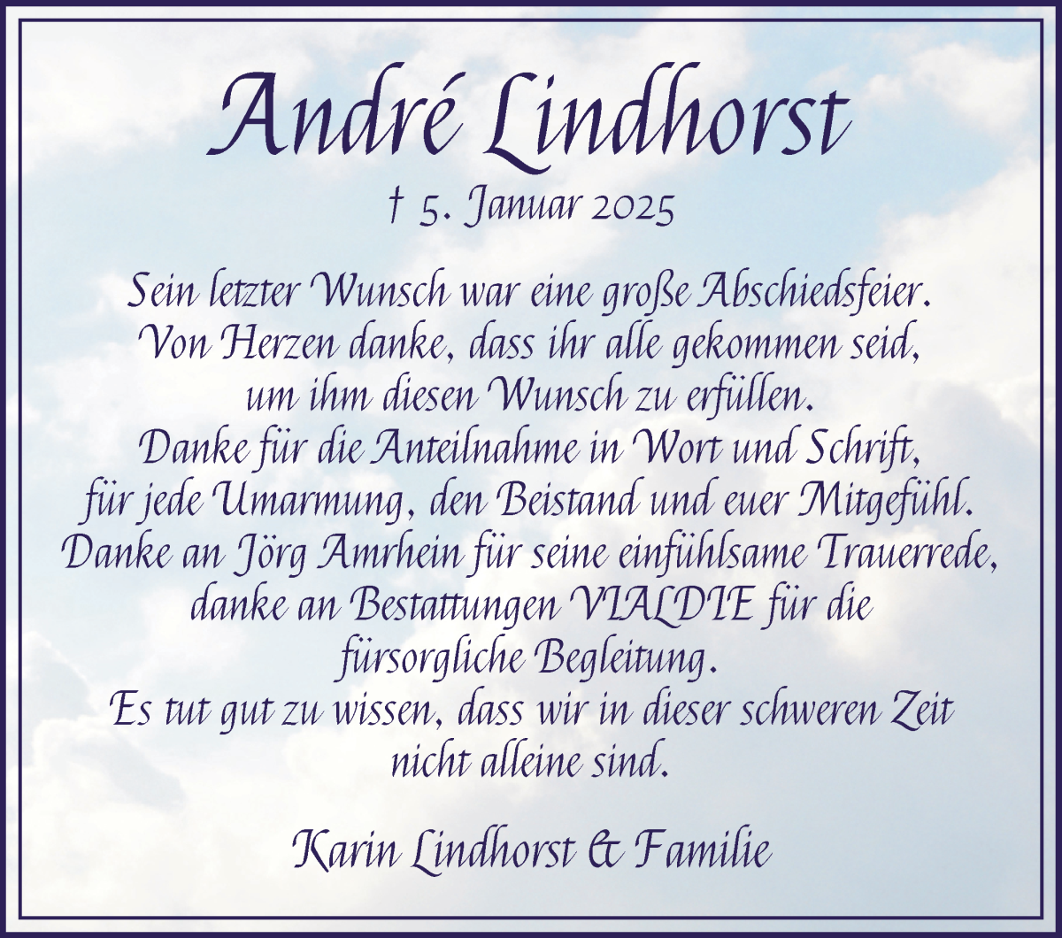 Traueranzeige von Andre Lindhorst von WESER-KURIER