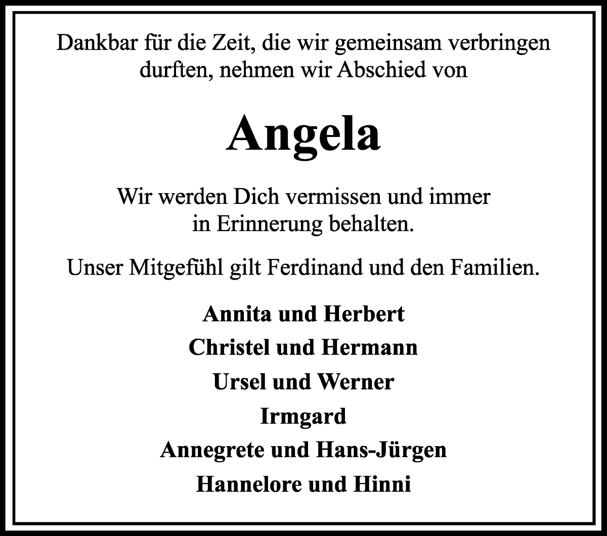 Traueranzeige von Angela  von Wuemme Zeitung