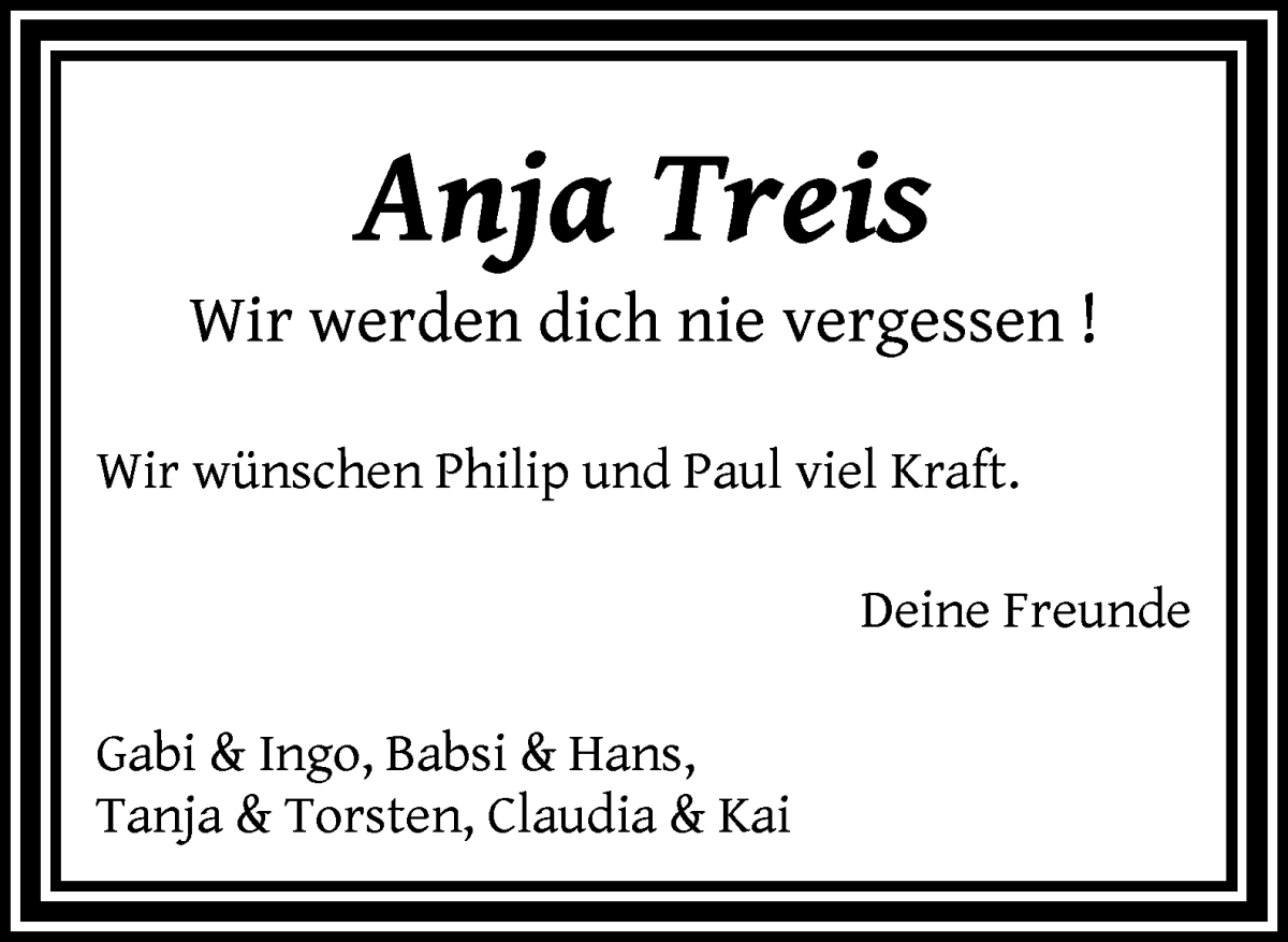 Traueranzeige von Anja Treis von WESER-KURIER