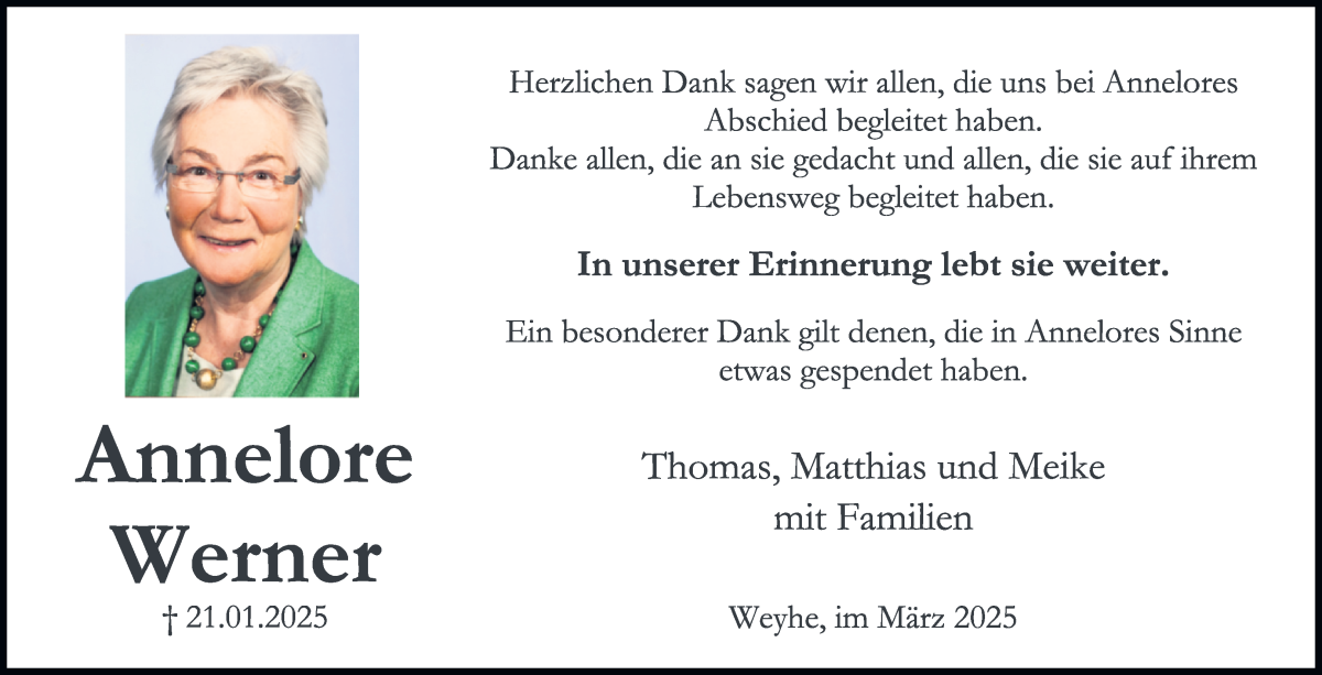 Traueranzeige von Annelore Werner von WESER-KURIER
