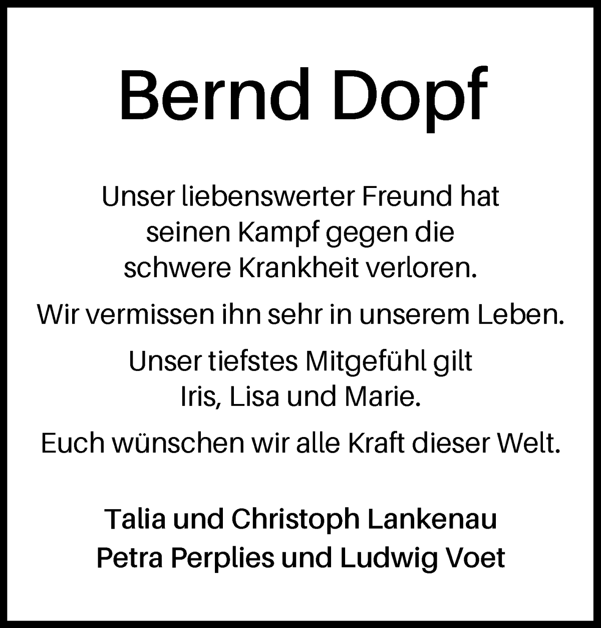 Traueranzeige von Bernd Dopf von WESER-KURIER