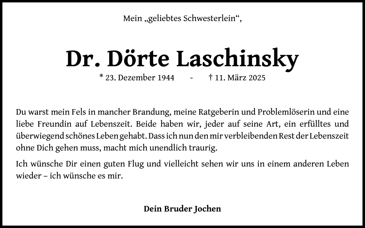 Traueranzeige von Dörte Laschinsky von WESER-KURIER