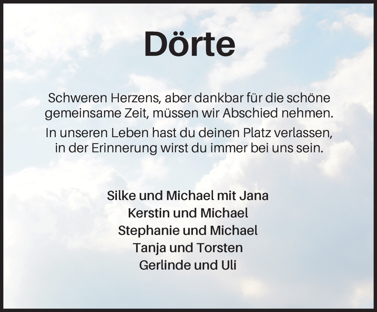 Traueranzeige von Dörte Malkison von Osterholzer Kreisblatt