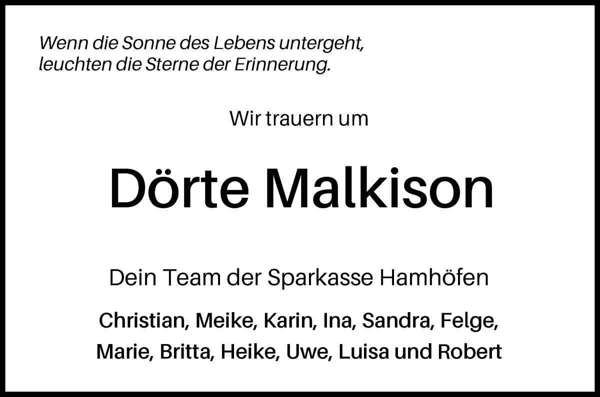 Traueranzeige von Dörte Malkison von Osterholzer Kreisblatt