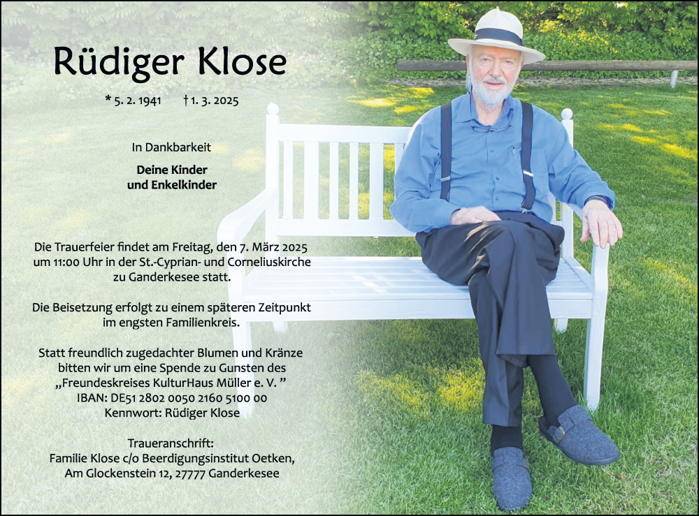 Traueranzeige von Rüdiger Klose von WESER-KURIER