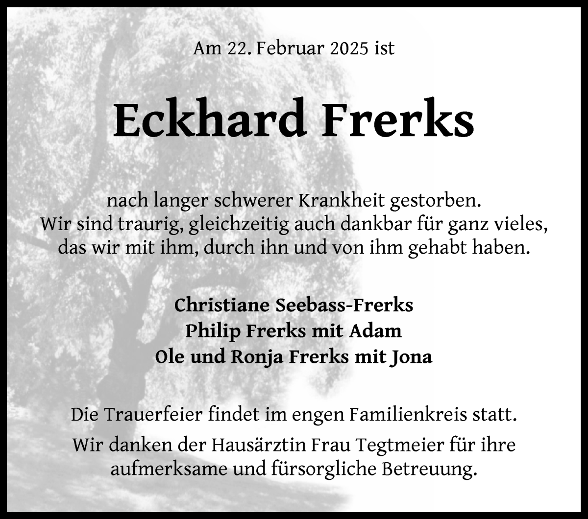 Traueranzeige von Eckhard Frerks von WESER-KURIER