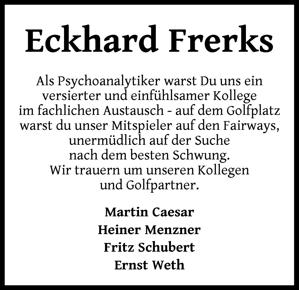 Traueranzeige von Eckhard Frerks von WESER-KURIER