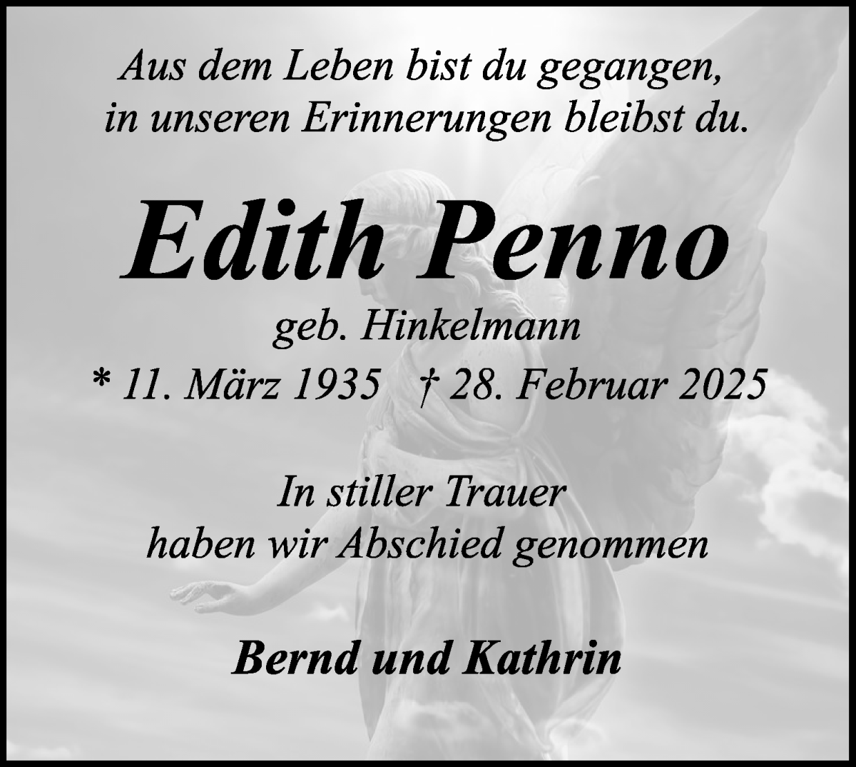 Traueranzeige von Edith Penno von WESER-KURIER