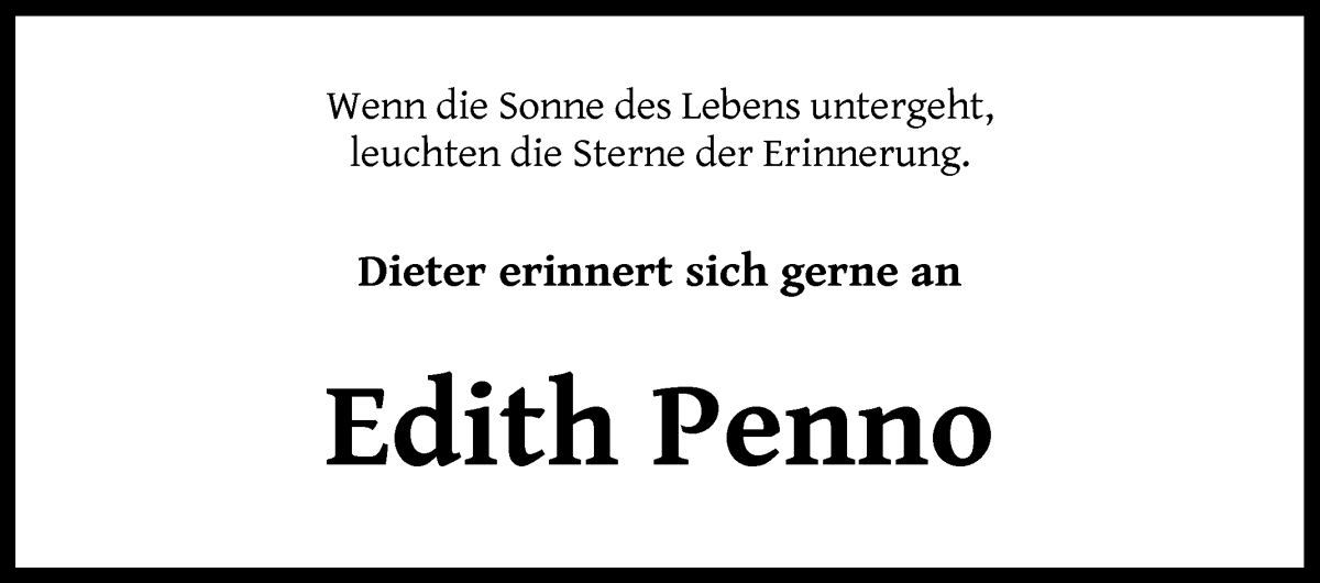 Traueranzeige von Edith Penno von WESER-KURIER