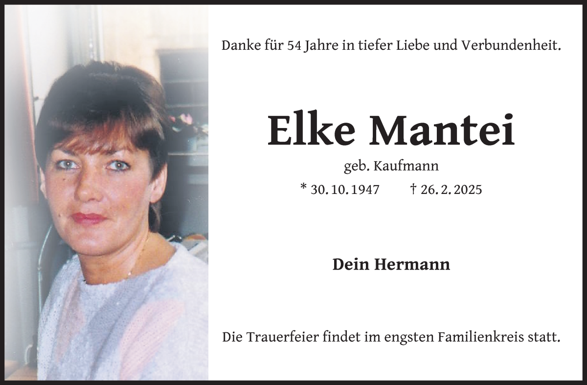 Traueranzeige von Elke Mantei von WESER-KURIER