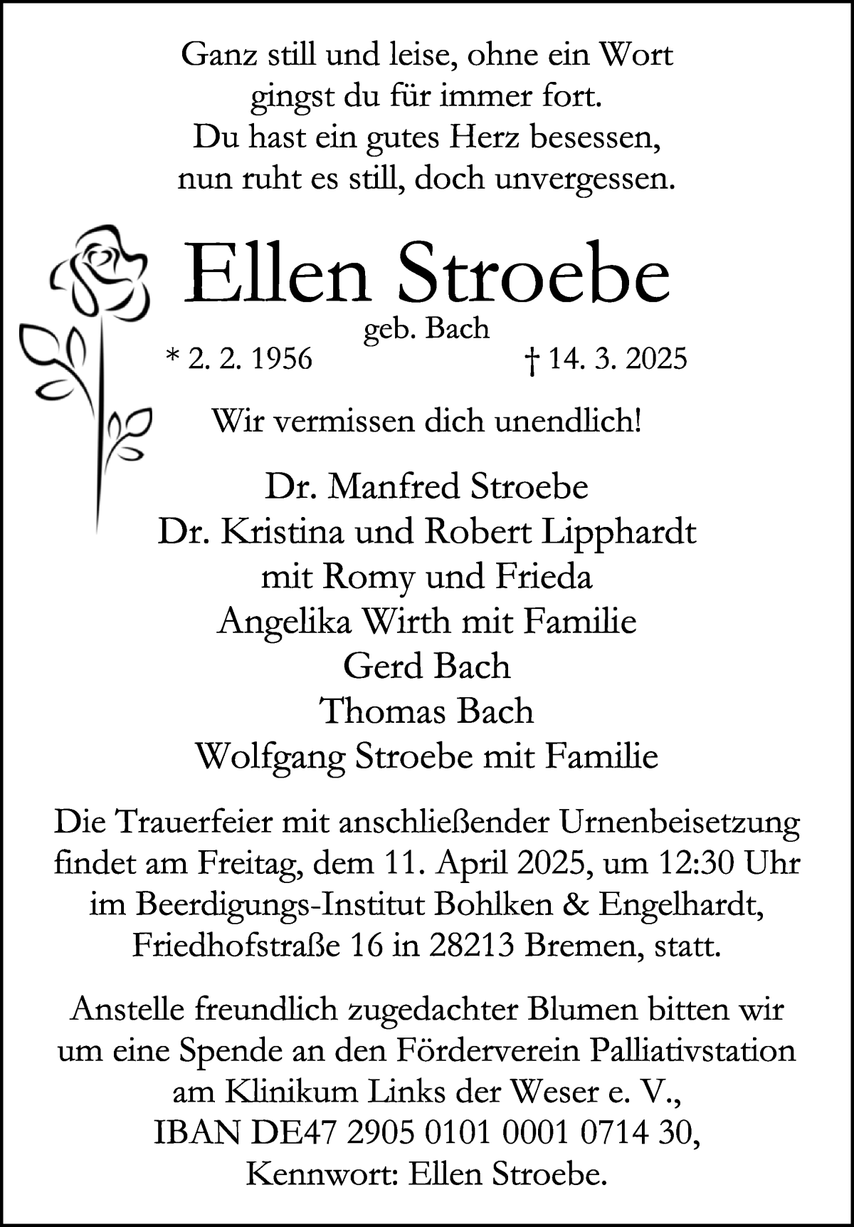Traueranzeige von Ellen Stroebe von WESER-KURIER