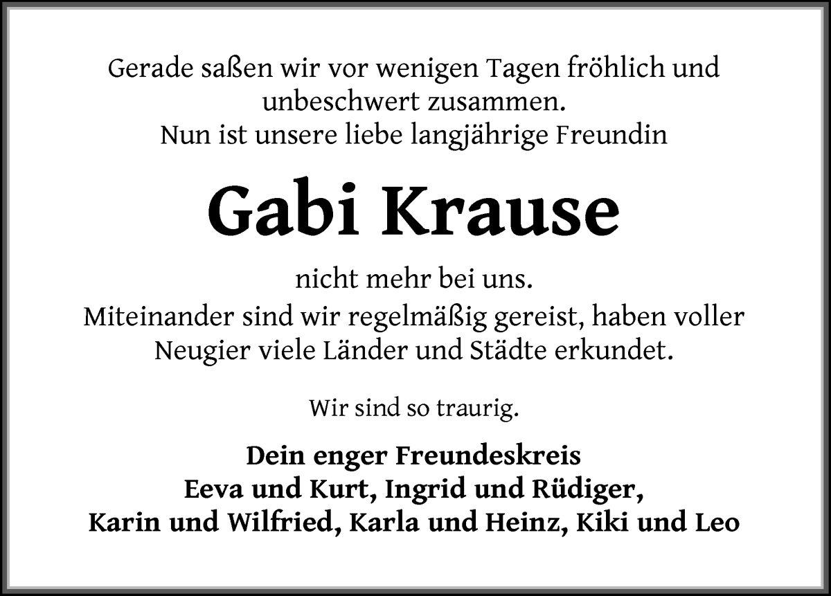 Traueranzeige von Gabi Krause von WESER-KURIER