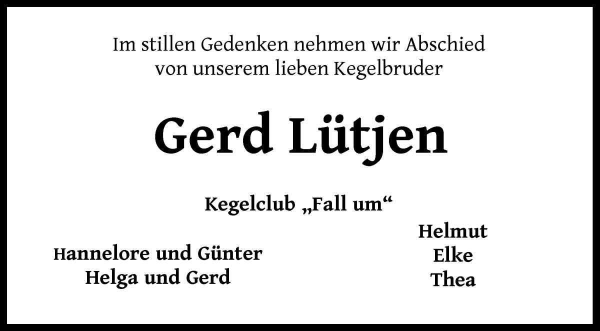 Traueranzeige von Gerd Lütjen von Wuemme Zeitung