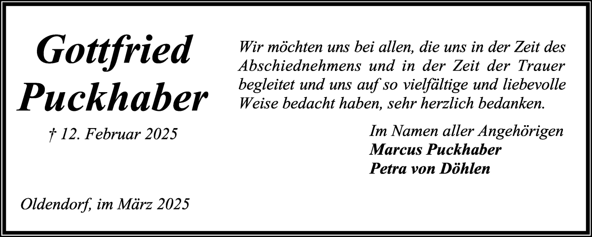 Traueranzeige von Gottfried Puckhaber von Osterholzer Kreisblatt