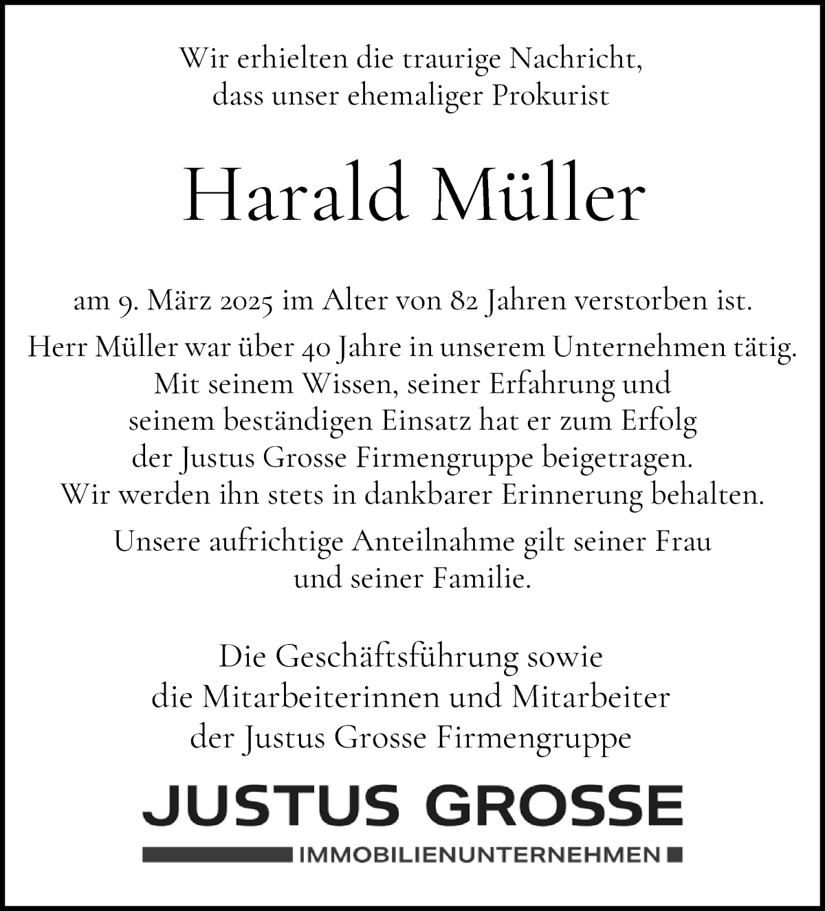 Traueranzeige von Harald Müller von WESER-KURIER
