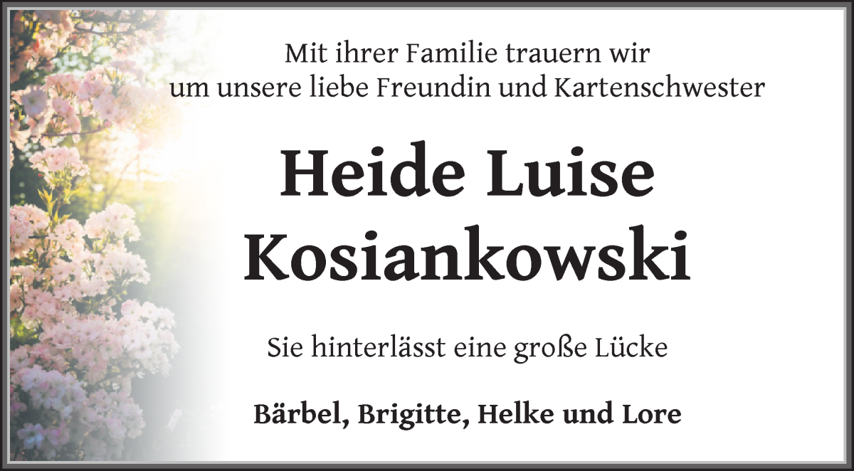 Traueranzeige von Heide Luise Kosiankowski von WESER-KURIER