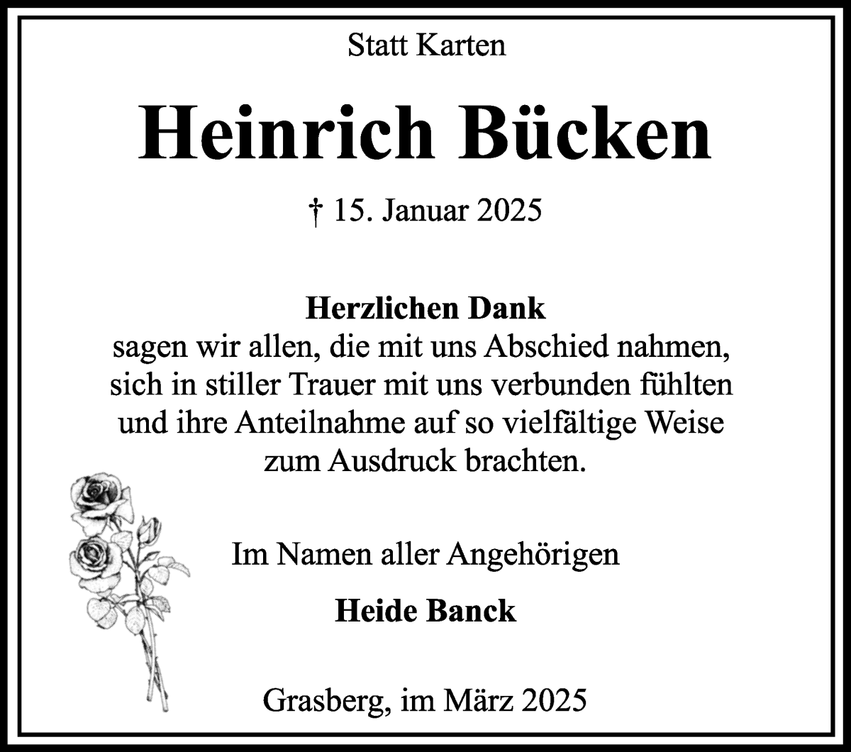 Traueranzeige von Heinrich Bücken von Wuemme Zeitung