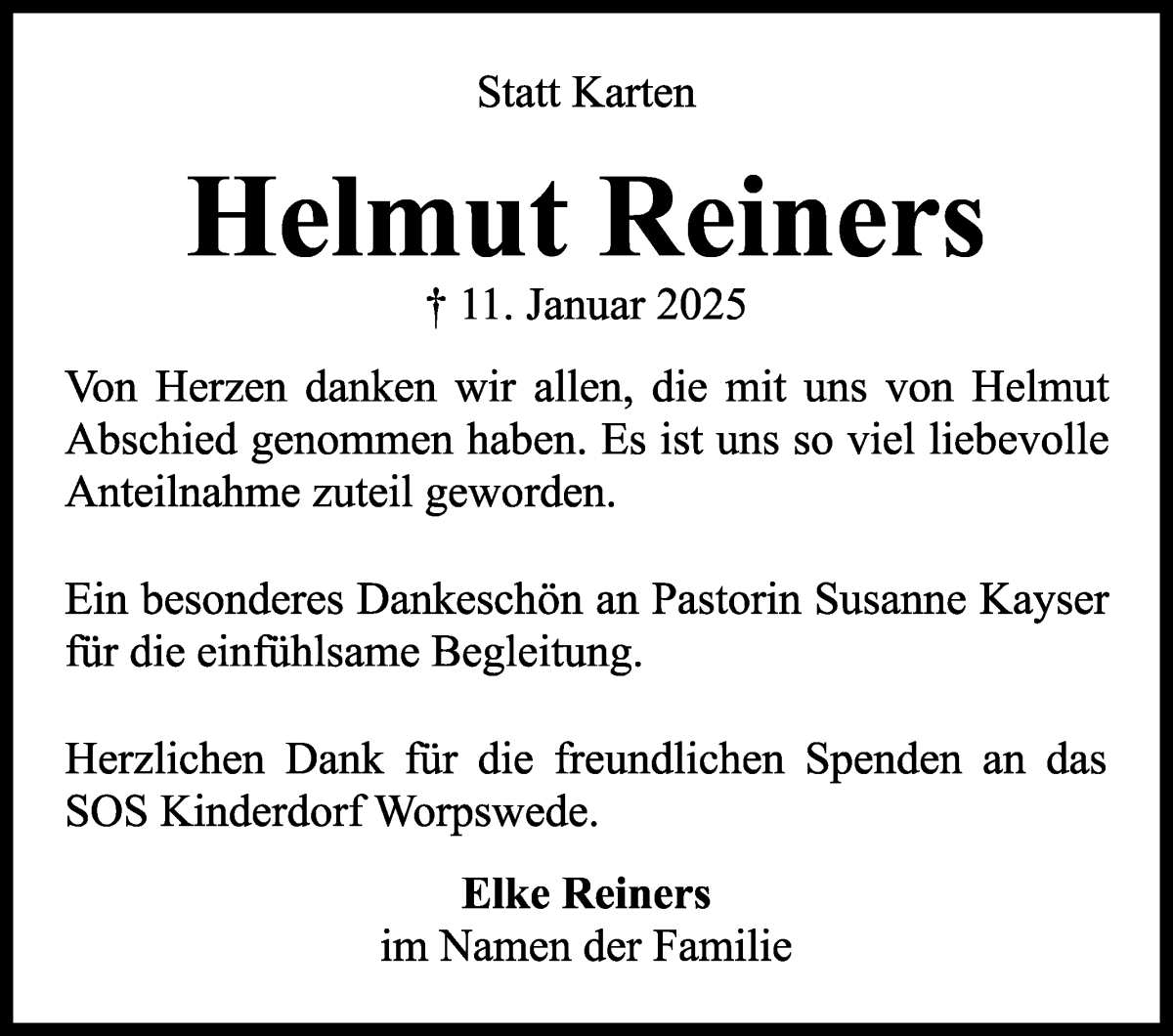 Traueranzeige von Helmut Reiners von WESER-KURIER
