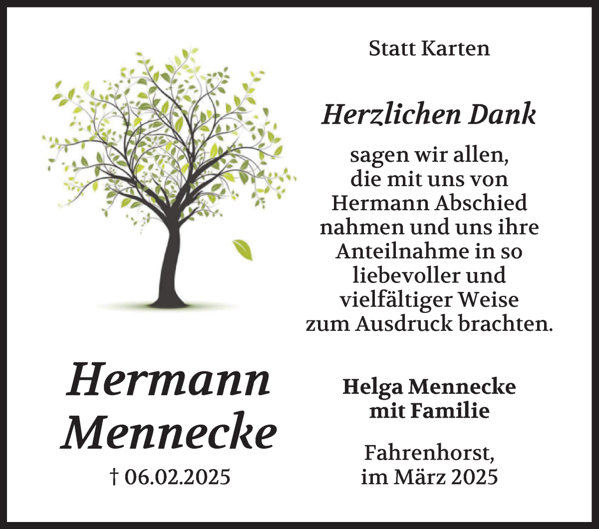 Traueranzeige von Hermann Mennecke von WESER-KURIER