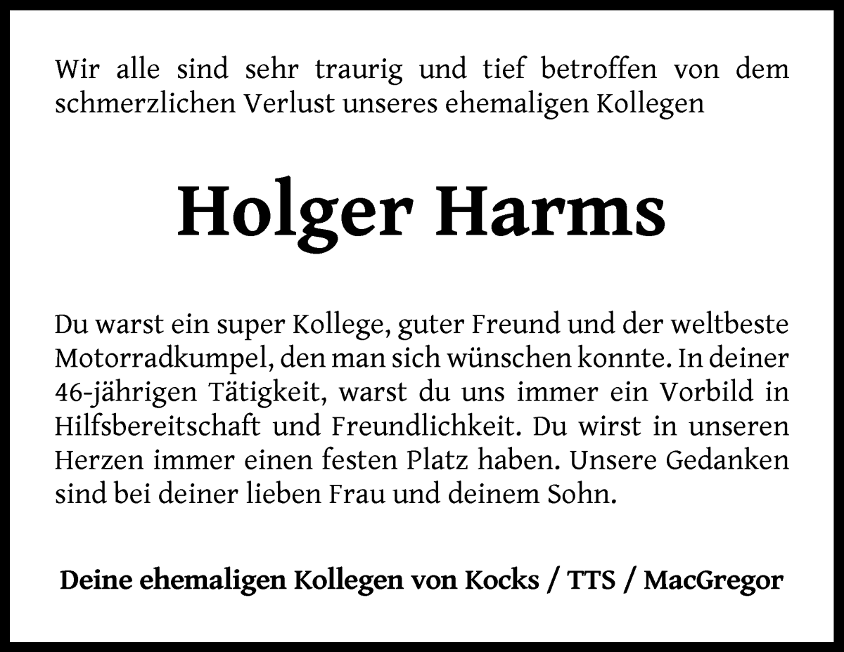 Traueranzeige von Holger Harms von WESER-KURIER